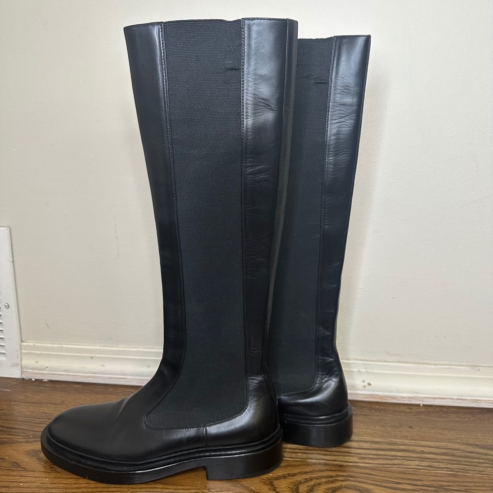 Jil Sander Black Leather Knee High Boots Elastic Sides 39.5 New w/Imperfections - Picture 5 of 11